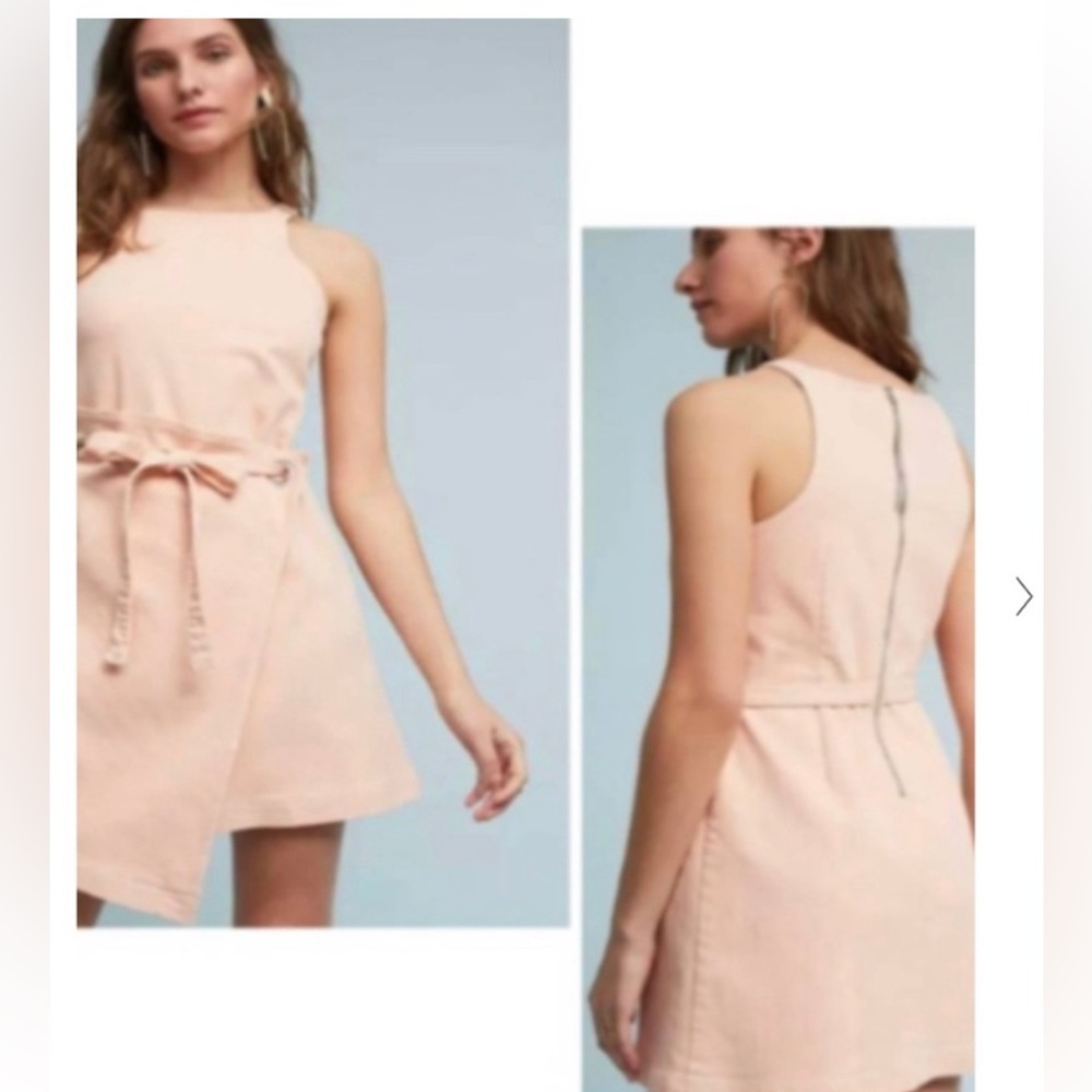 Anthropologie Holding Horses Regatta Pink Dress size 14 denim jean wrap mini